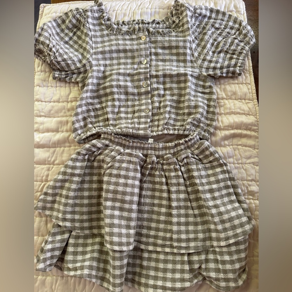 Rylee + Cru Sage and Cream Ruffled Set